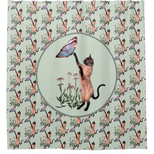Rideaux De Douche Chat de Siamese avec Motif animal papillon bleu (Devant)