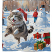 Rideaux De Douche Chat de Sibérie courant dans la neige avec Casquet (Devant)