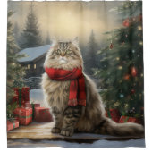 Rideaux De Douche Chat de Sibérie en Noël de Neige (Devant)