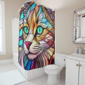 Rideaux De Douche Chat de style vitrail à l'aquarelle (En situation)