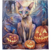 Rideaux De Douche Chat d'Halloween Abyssinian avec la peur Citrouill (Devant)