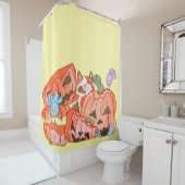 Rideaux De Douche Chat d'Halloween & citrouilles écrasées (En situation)