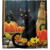 Rideaux De Douche Chat d'Halloween noir (Devant)