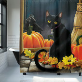 Rideaux De Douche Chat d'Halloween noir