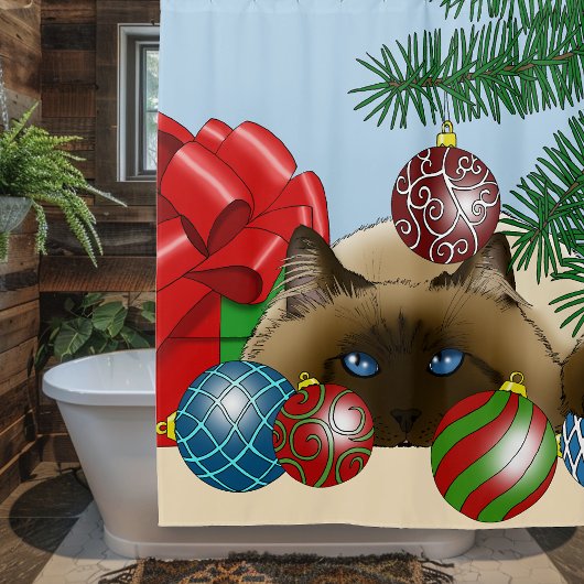 Rideaux De Douche Chat d'ornement de Noël