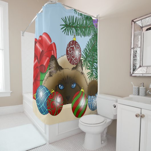 Rideaux De Douche Chat d'ornement de Noël (En situation)