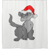 Rideaux De Douche Chat du Père Noël avec chapeau de santa rouge (Devant)