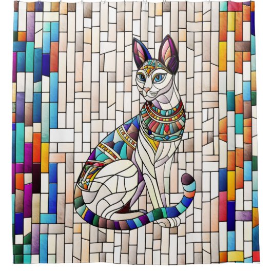 Rideaux De Douche Chat égyptien - Art Mosaïque (Devant)