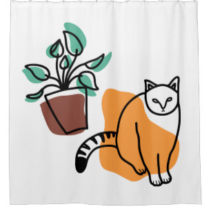 Rideaux De Douche Chat et le plante