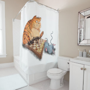 Rideaux De Douche Chat et souris Jouer aux échecs Dessin amusant