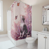 Rideaux De Douche Chat Fleur de Cerisier et Papillons (2) (En situation)