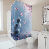 Rideaux De Douche Chat Fleur de Cerisier et Papillons (4) (En situation)