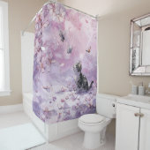 Rideaux De Douche Chat Fleur de Cerisier et Papillons (5) (En situation)