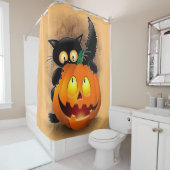 Rideaux De Douche Chat Fun Halloween Caractère mordant un Citrouille (En situation)