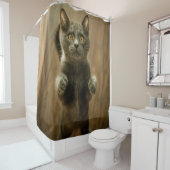 RIDEAUX DE DOUCHE CHAT GRIS EN DEUX PIEDS (En situation)