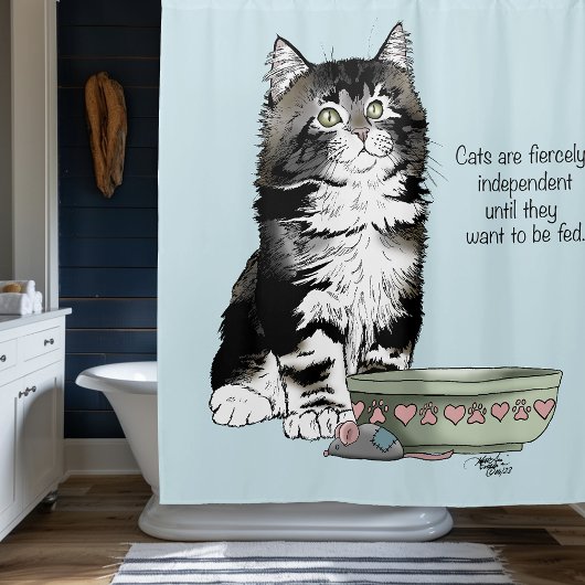 Rideaux De Douche Chat gris tabby indépendant bleu mignon drôle