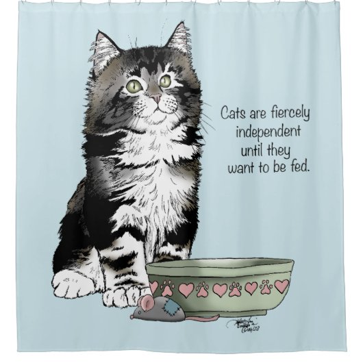 Rideaux De Douche Chat gris tabby indépendant bleu mignon drôle (Devant)