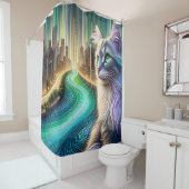 Rideaux De Douche "Chat Highrise avec vue sur le paysage" (En situation)