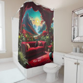 Rideaux De Douche Chat Imaginaire Rouge Vivid (En situation)