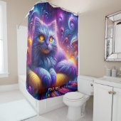 Rideaux De Douche Chat mignon bleu violet Imaginaire (En situation)