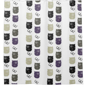 Rideaux De Douche Chat Mignon Noir Violet Gris Noir