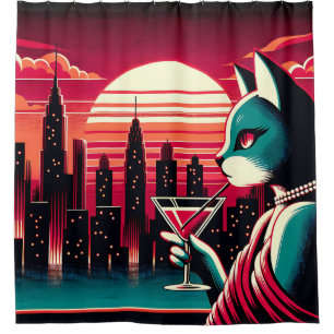 Rideaux De Douche "Chat moderne du milieu du siècle avec coucher de 