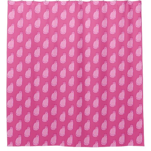 Rideaux De Douche Chat moderne du milieu du siècle, Fuchsia et rose (Devant)