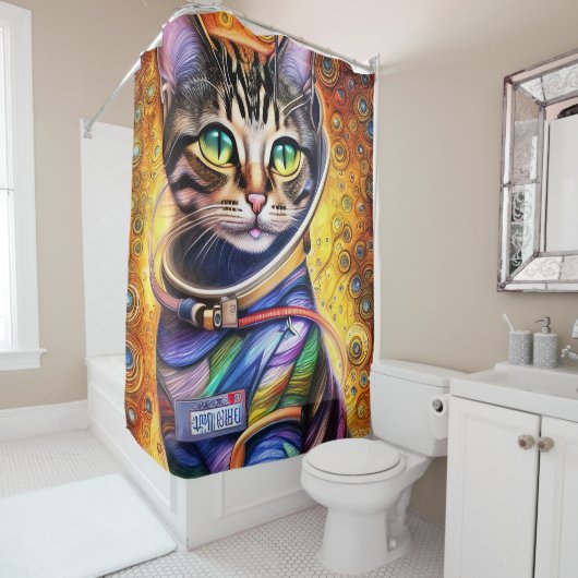 Rideaux De Douche Chat néon futuriste (En situation)