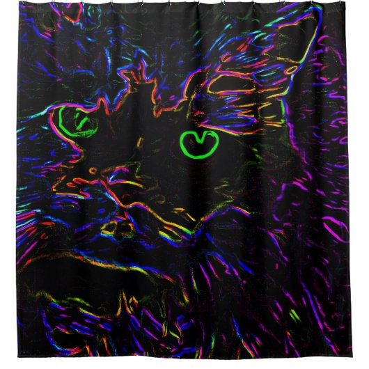 Rideaux De Douche Chat Neon Glow (Devant)