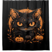 Rideaux De Douche Chat noir d'Halloween avec Citrouilles et lune (Devant)