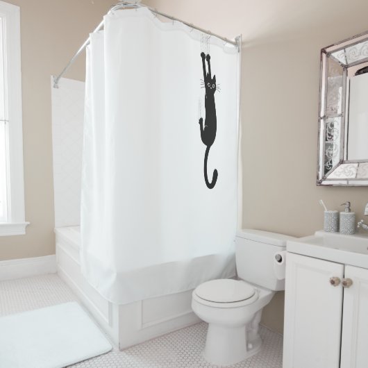 Rideaux De Douche Chat Noir Drôle Accroché | Crazy Kitty (En situation)