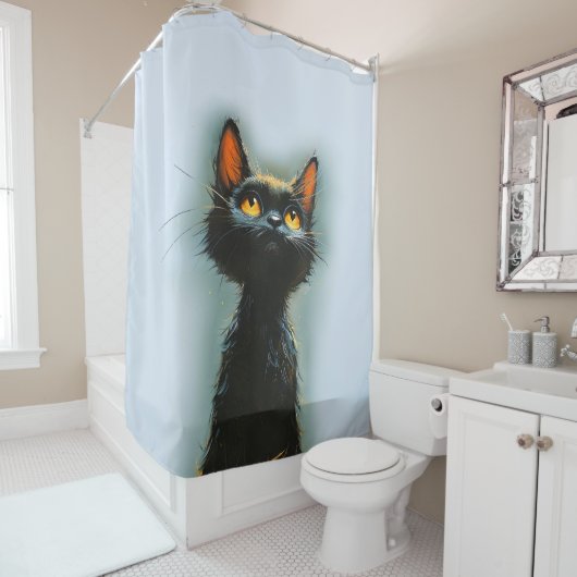 Rideaux De Douche Chat noir enchanté (En situation)