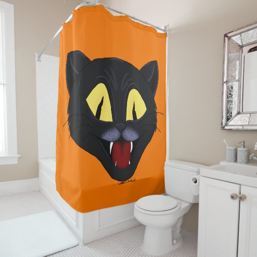 Rideaux De Douche Chat noir Halloween (En situation)