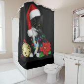 Rideaux De Douche Chat Noir Père Noël Tangée Dans Les Lumières De No (En situation)