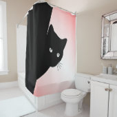 Rideaux De Douche Chat Noir Rusé Rose (En situation)
