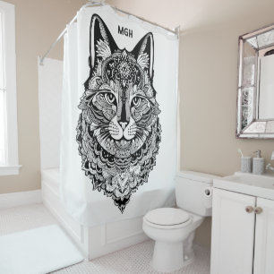 Rideaux De Douche Chat ornemental Monogramme personnalisé