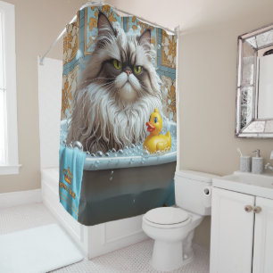 Rideaux De Douche Chat Persan Désordonné Endormi Mignon Drôle