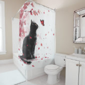 Rideaux De Douche Chat Sakura et Papillons (14) (En situation)