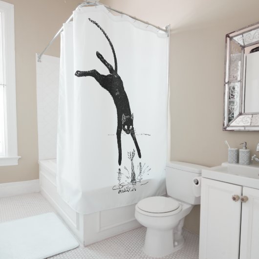 Rideaux De Douche Chat Sauter dans l'étang, Alexandre Steinlen (En situation)