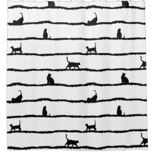 Rideaux De Douche Chat Silhouette rayures Abstrait main tiré Motif