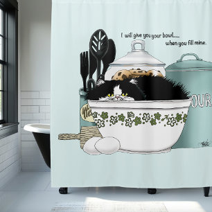 Rideaux De Douche Chat smoking en smoking vintage rétro cuisine aqua