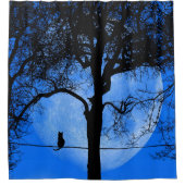 Rideaux De Douche Chat sur une lune bleue fil (Devant)