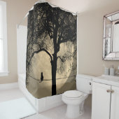 Rideaux De Douche Chat sur une Pleine lune de fil (En situation)