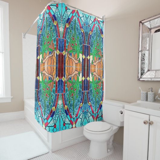 Rideaux De Douche Château vert magicien d'Oz Stainglass (En situation)