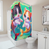 Rideaux De Douche "Chatons de sirène avec amis de poissons" (En situation)