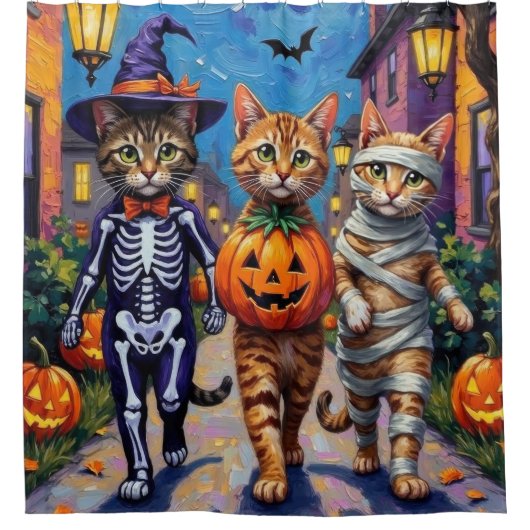 Rideaux De Douche Chats abyssiniens - Trick ou traitement en Hallowe (Devant)