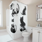 Rideaux De Douche Chats Aquarelle, Chat Noir, Minimal, Noir & Blanc (En situation)