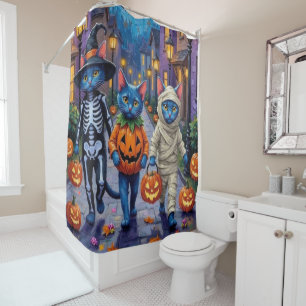 Rideaux De Douche Chats Bleus Russes en Costumes d'Halloween
