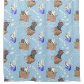 Rideaux De Douche Chats en boîte et gouttes de lait sur bleu (Devant)