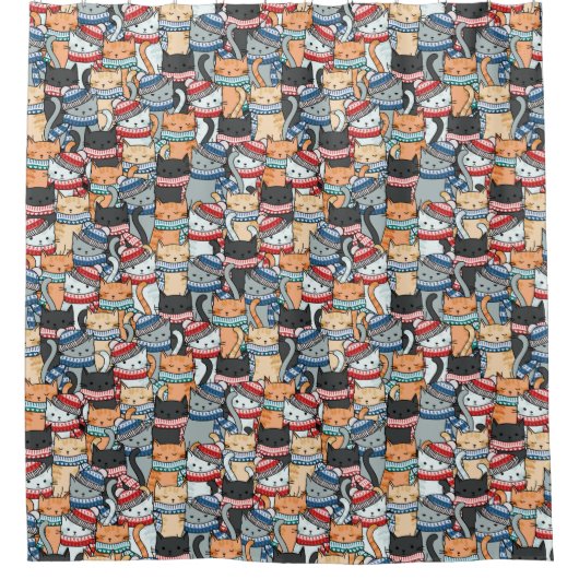 Rideaux De Douche Chats en Écharpes d'hiver et Motif Casquette (Devant)
